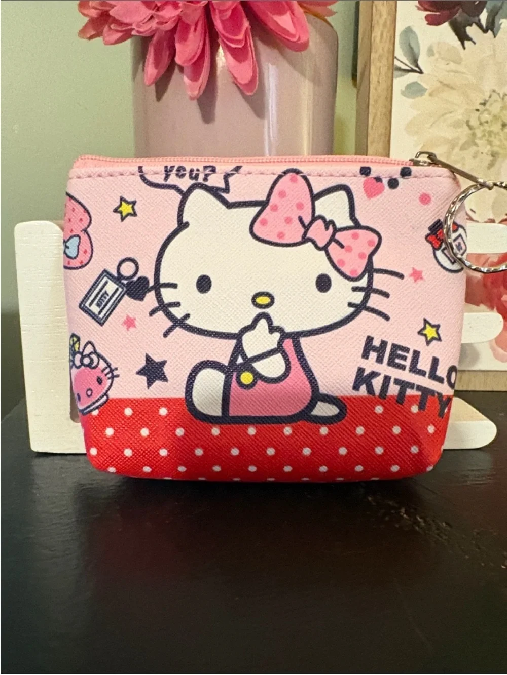 Hello Kitty Pink and Red Coin Purse with Character Print